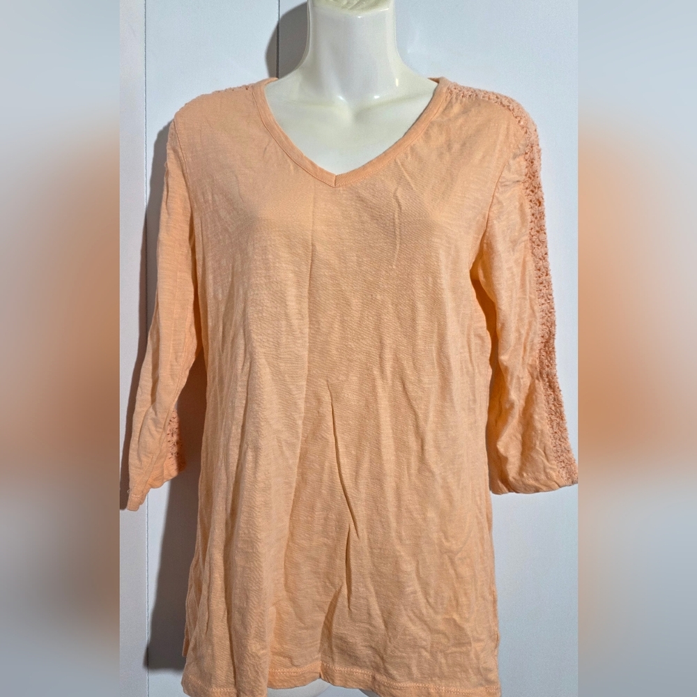 SONOMA  Orange 100 % Cotton Knit V-Neck  Size S